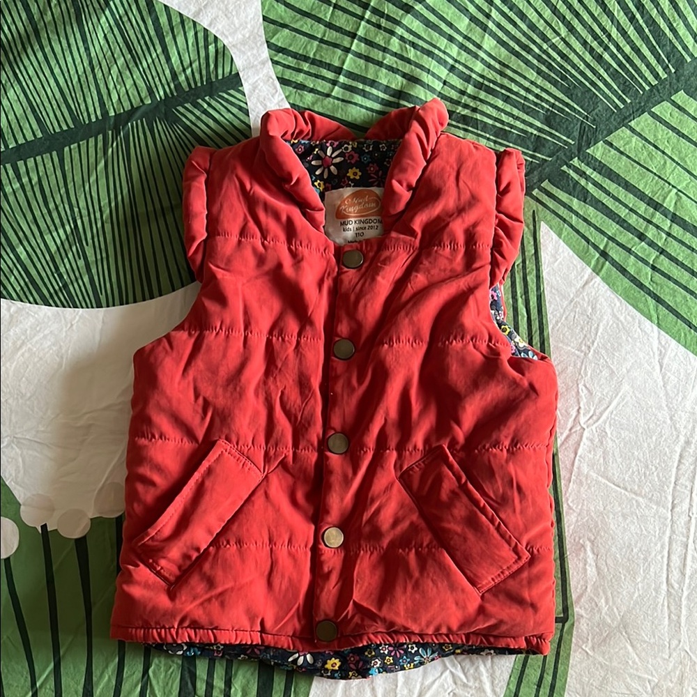 Mid Kingdom Brick Red Puffer Vest with Floral Lining